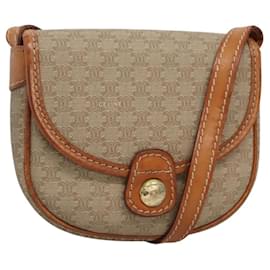 Céline-CELINE Macadam Canvas Shoulder Bag PVC Beige Gold Auth BD1320-Beige,Golden