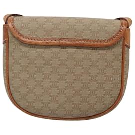 Céline-CELINE Macadam Canvas Shoulder Bag PVC Beige Gold Auth BD1320-Beige,Golden
