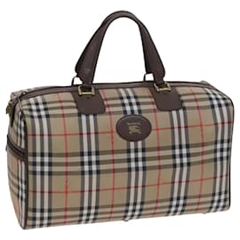 Autre Marque-Burberrys Nova Check Boston Bag Canvas Beige Gold Auth th5794-Beige,Golden
