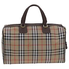 Autre Marque-Burberrys Nova Check Boston Bag Canvas Beige Gold Auth th5794-Beige,Golden