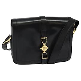 Céline-CELINE Shoulder Bag Leather Black Gold Auth mr1261-Black,Golden