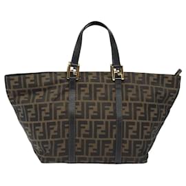 Fendi-Sac à main en toile Zucca FENDI marron noir Auth BD1930-Marron,Noir