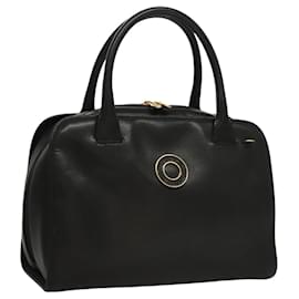 Céline-CELINE Circle Hand Bag Leather Black Gold Auth 116107-Black,Golden