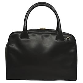 Céline-CELINE Circle Hand Bag Leather Black Gold Auth 116107-Black,Golden