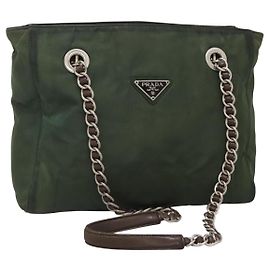 PRADA Bolsa de Ombro com Corrente de Nylon Verde Auth BD1448 Verde