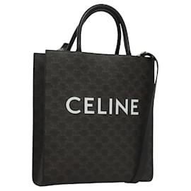 Céline-CELINE Triomphe Tote Bag PVC Leather 2way Black Gold Auth nb410AM-Black,Golden