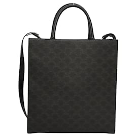 Céline-CELINE Triomphe Tote Bag PVC Leather 2way Black Gold Auth nb410AM-Black,Golden