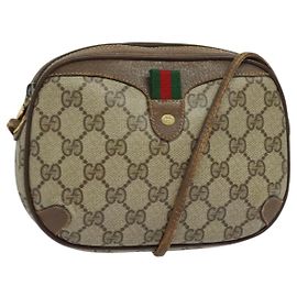 GUCCI GG Supreme Web Sherry Line Borsa PVC Beige Oro 156 02 066 Auth ki5606 Beige D'oro