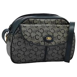 Céline-CELINE C Sulky Shoulder Bag PVC Navy Gold Auth ep8365-Golden,Navy blue