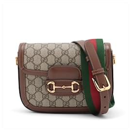 Gucci-Gucci GG Supreme Horsebit 1955 Leather Shoulder Bag-Brown