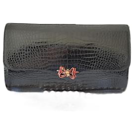 Autre Marque-ALDO SANTANGELO Crocodile Porosus Evening Clutch Like New Condition-Black,Golden