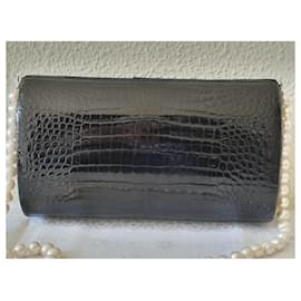 Autre Marque-ALDO SANTANGELO Crocodile Porosus Evening Clutch Like New Condition-Black,Golden