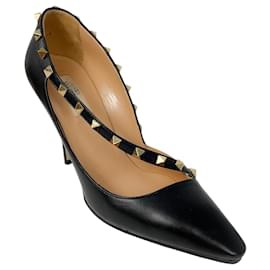 Valentino-Valentino Black / Poudre / Gold Rockstud D’Orsay Strap Heels-Black