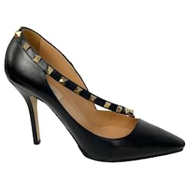 Valentino-Valentino Black / Poudre / Gold Rockstud D’Orsay Strap Heels-Black