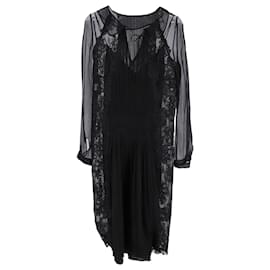 Alberta Ferretti- Alberta Ferretti Lace Pleated Midi Dress in Black Silk-Black