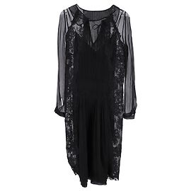 Alberta Ferretti Spitzen-Midi-Kleid aus schwarzer Seide Schwarz