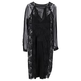 Alberta Ferretti- Alberta Ferretti Lace Pleated Midi Dress in Black Silk-Black
