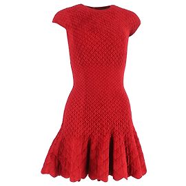 Vestido mini em lã vermelha acolchoada Fit & Flair da Alexander McQueen Vermelho