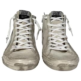 Golden Goose-Golden Goose Slide Classic High-Top Sneakers in White Leather and Suede-White