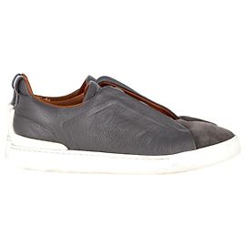 Tênis Slip-On Triple Stitch Ermenegildo Zegna em couro de bezerro cinza e camurça Cinza