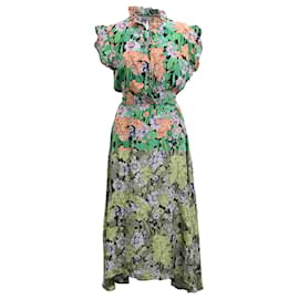 Sandro-Sandro Maline Printed Midi Dress in Green Silk-Other