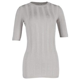 Brunello Cucinelli weit gerippter Pullover mit Viertelärmeln aus grauer Baumwolle Grau