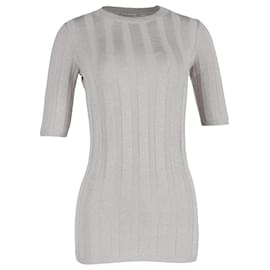 Brunello Cucinelli-Brunello Cucinelli Wide-Ribbed Quarter Sleeve Sweater in Grey Cotton-Grey