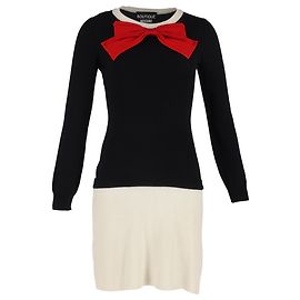 Abito mini a maniche lunghe in lana nera Moschino Boutique Bow Nero