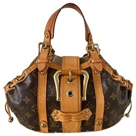 Louis Vuitton Theda Monogram Leather Handbag Brown Brown