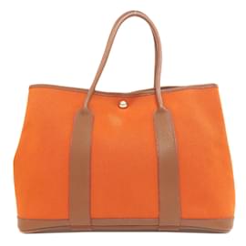 Hermès-Sac Tote PM Hermes Garden Toile H-Orange
