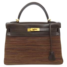 Hermès-Sac à main Hermes Kelly 32 avec couture intérieure-Marron