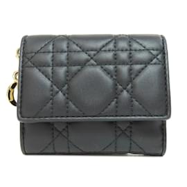 Christian Dior-Christian Dior Lady Compact Bi-fold Wallet-Black