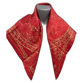 Lenço de seda Bulgari 90 Vermelho e Dourado Multicor