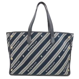 Givenchy-Givenchy Navy and White Canvas Tote Bag-White,Navy blue