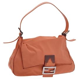 Fendi-FENDI Mamma Baguette Sac à épaule Nylon Cuir Orange Argent Auth ep8391-Argenté,Orange