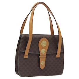 Céline-CELINE Macadam Canvas Shoulder Bag PVC Leather Brown Gold Auth 116681-Brown,Golden