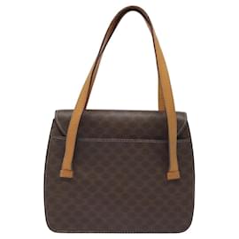 Céline-CELINE Macadam Canvas Shoulder Bag PVC Leather Brown Gold Auth 116681-Brown,Golden