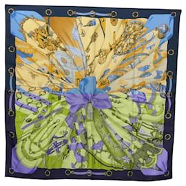 Hermès-HERMES Carre 90 Scarf Soleil de Soie Silk Navy Yellow Auth ki5656-Yellow,Navy blue