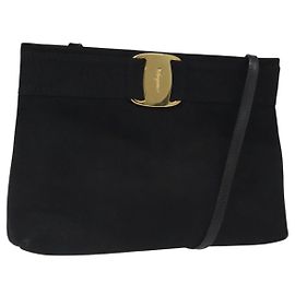 Borsa a spalla Salvatore Ferragamo in suede nero e oro Auth nb434 Nero D'oro