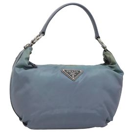 PRADA Shoulder Bag Nylon Blue Silver Auth mr1259 Silvery Blue