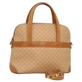 Céline-CELINE Macadam Canvas Hand Bag PVC 2ay Beige Gold Auth BD1173-Beige,Golden