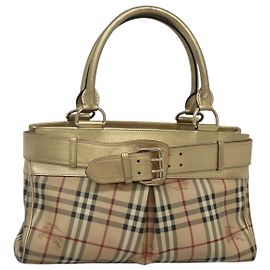 Borsa Tote Burberry Nova Check in PVC beige e oro Auth 116135 Beige D'oro