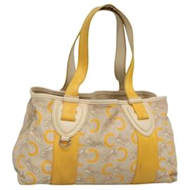 Céline-CELINE C Sulky Hand Bag Coated Canvas Yellow Silver Auth BD1321-Silvery,Yellow