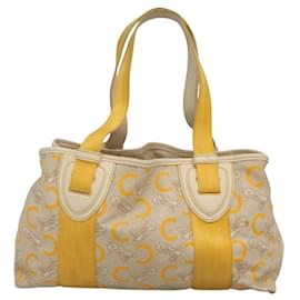 Céline-CELINE C Sulky Hand Bag Coated Canvas Yellow Silver Auth BD1321-Silvery,Yellow