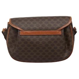 Céline-CELINE Macadam Canvas Shoulder Bag PVC Leather Brown Gold Auth BD1445-Brown,Golden