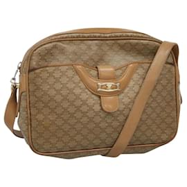 Céline-CELINE Macadam Canvas Shoulder Bag PVC Beige Gold Auth 116101-Beige,Golden
