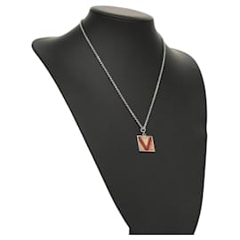 Louis Vuitton-LOUIS VUITTON Necklace metal Red Silver LV Auth 115998-Silvery,Red