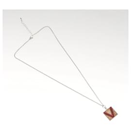 Louis Vuitton-LOUIS VUITTON Necklace metal Red Silver LV Auth 115998-Silvery,Red