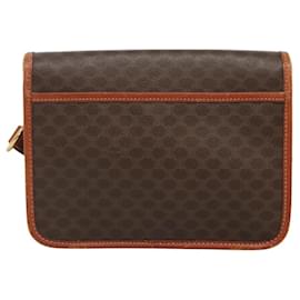 Céline-CELINE Macadam Canvas Shoulder Bag PVC Leather Brown Gold Auth BD1349-Brown,Golden
