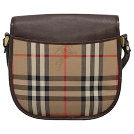 Autre Marque-Burberrys Nova Check Shoulder Bag Canvas Leather Beige Gold Auth 116699-Beige,Golden